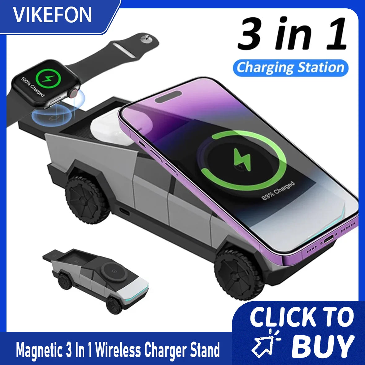 Magnetic 3 In 1 Wireless Charger Car Phone Stand For Magsafe iPhone 16 15 14 Apple Watch 10~2 SE AirPods Pro Smartwatch Charging