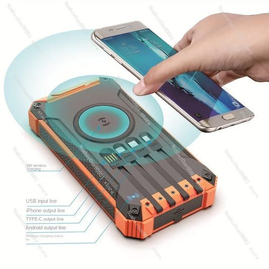 Wireless Charger Solar Portable Power Source 20000mah Mobile Phone Outdoor with Line Power Bank Logo